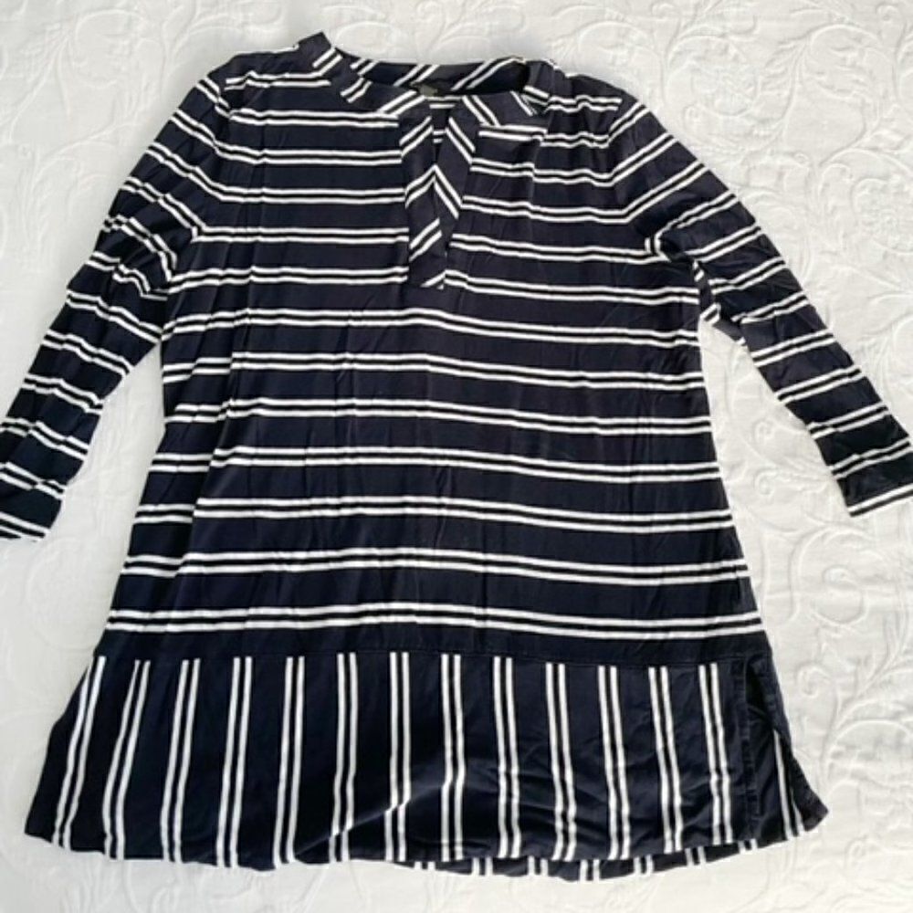 Talbots Blue White 3/4 Sleeve Top Medium
